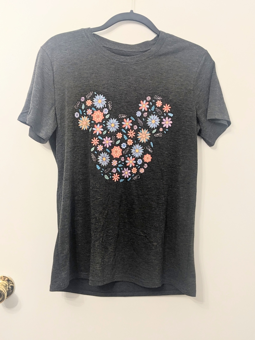 NWOT Gray Tee with Floral Mickey Silhouette